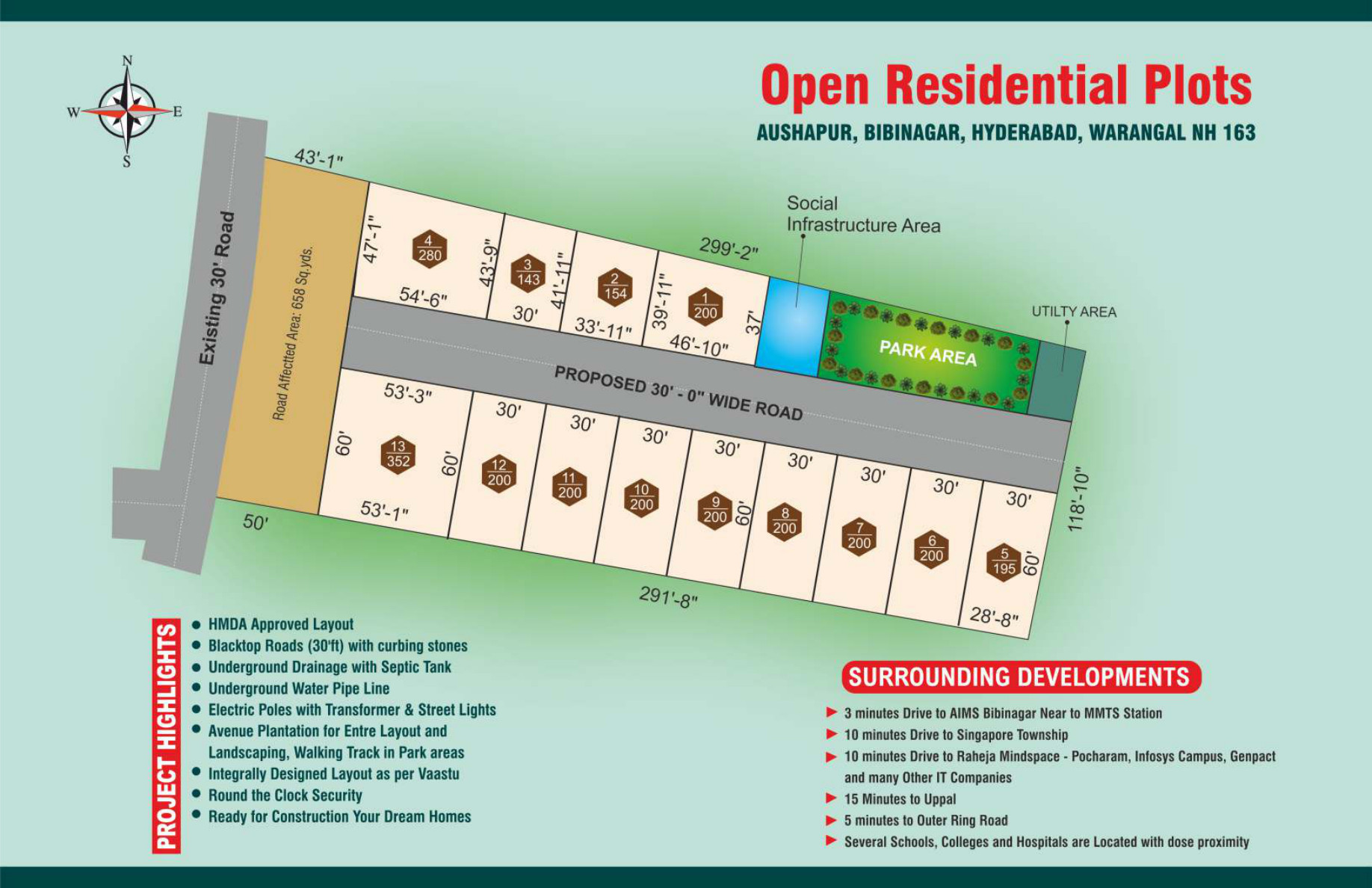 Rainbow open residential plots layout map Aushapur Bibinagar